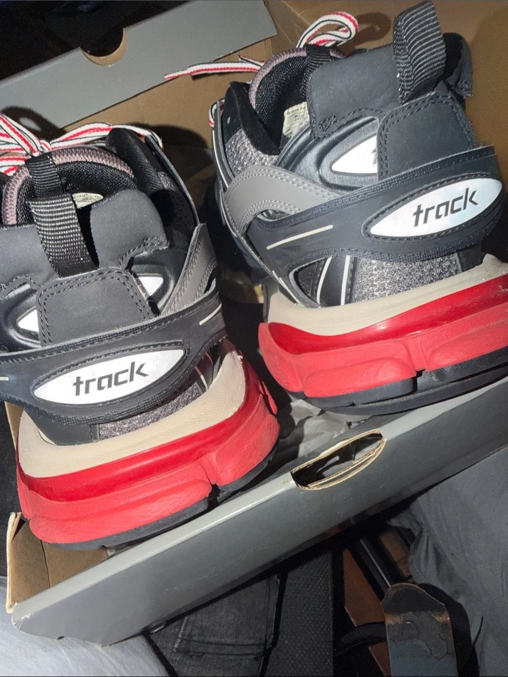 Balenciaga Chunky Trainer Sneakers in Gray with Red-Trim Laces